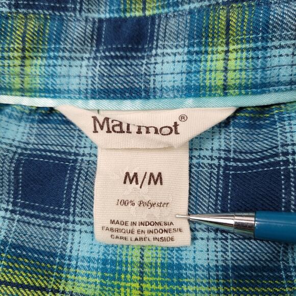 Marmot Blue Plaid Flannel Fitted Shirt size Medium - Picture 11 of 14
